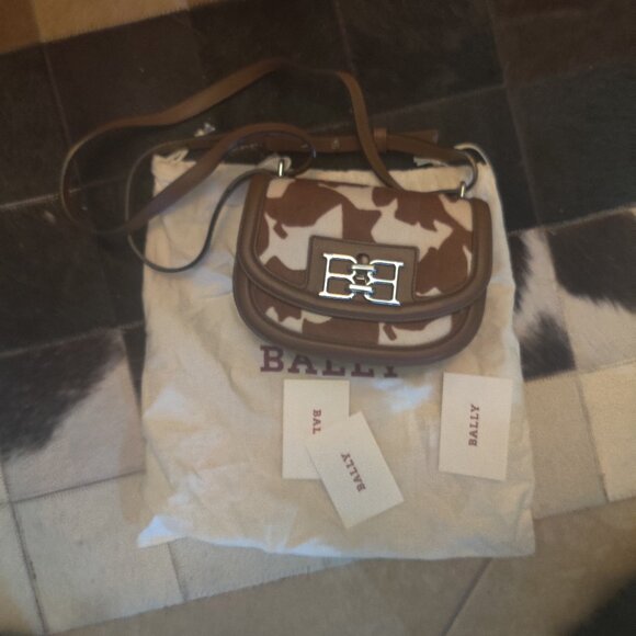 BALLY Leather Crossbody Bag Animal Print Calf Hair  New $1710.00 - Picture 1 of 4